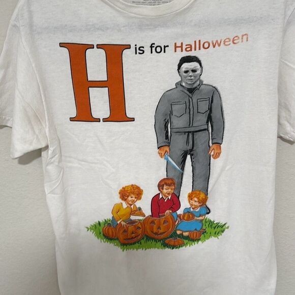 Halloween Mens White Michael Myers H is for Halloween Horror Tee T-Shirt Medium - Picture 2 of 5